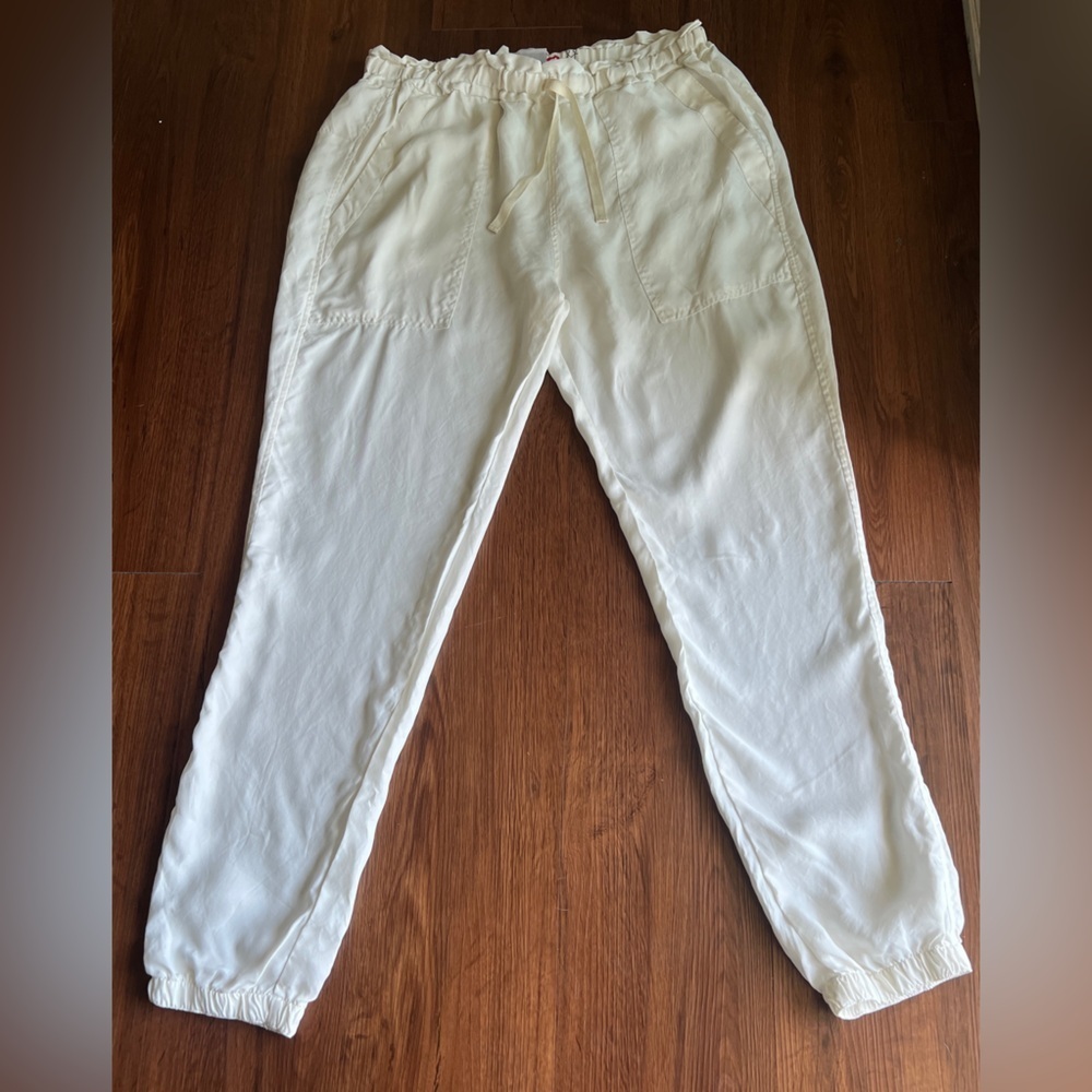 Johnny Was Pete & Greta Jogger Pants S White Cupra Rayon Drawstring Pocket